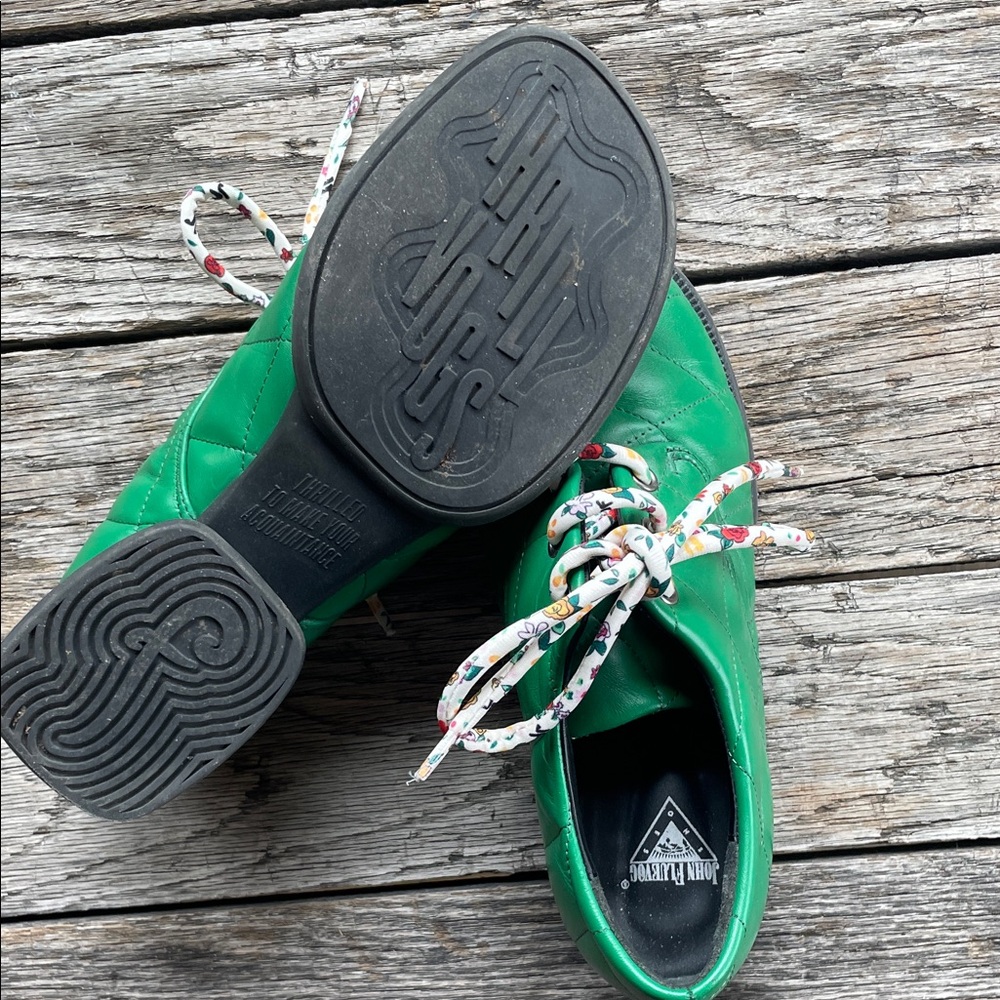 John Fluevog Bright Green Quilted Lace-Up Sneakers - Picture 2 of 4